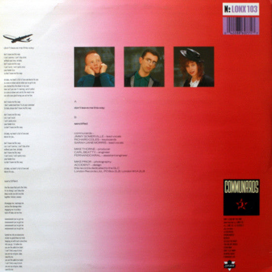 Communards, The With Sarah Jane Morris - Don't Leave Me This Way - 1986