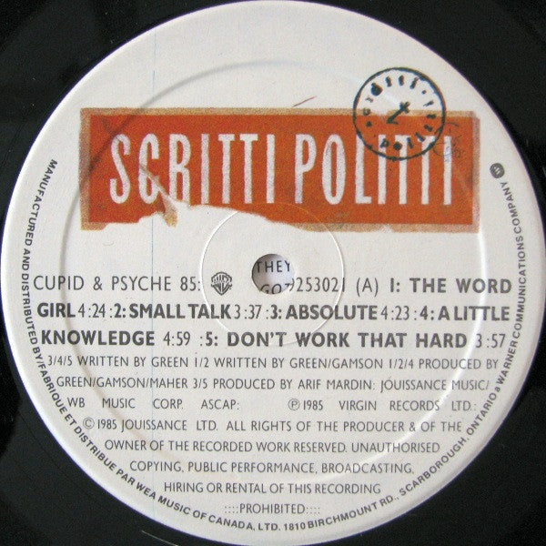 Scritti Politti - Cupid & Psyche 85 - 1985
