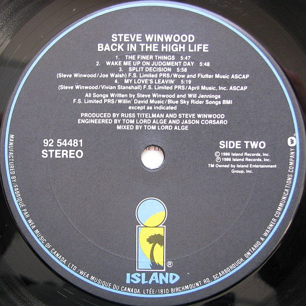 Steve Winwood - Back In The High Life - 1986