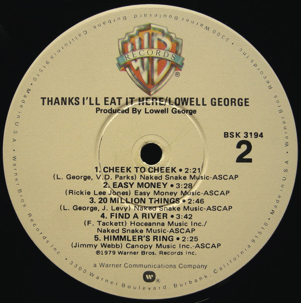 Lowell George - Thanks I'll Eat It Here - 1979