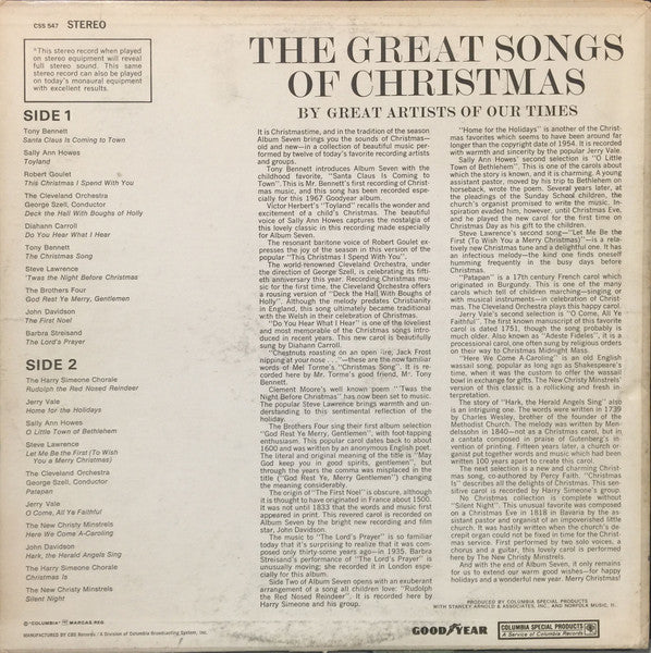 Various - The Great Songs Of Christmas By The Great Artists Of Our Time Album Seven Vinyl Record