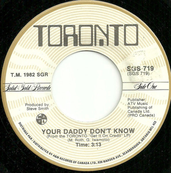Toronto - Your Daddy Don't Know / Run For Your Life - 1982