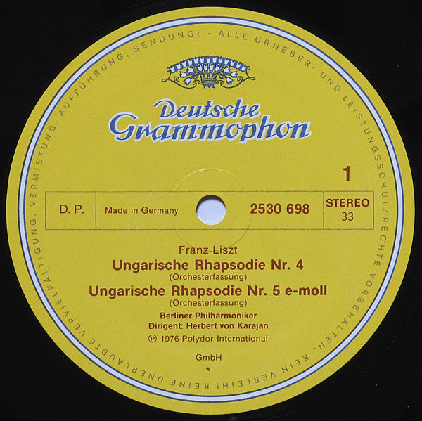 Franz Liszt, Berliner Philharmoniker ∙ Herbert von Karajan - Ungarische Rhapsodien Nr.4 U. 5 = Hungarian Rhapsodies / Tasso: Lamento E Trionfo - 1977