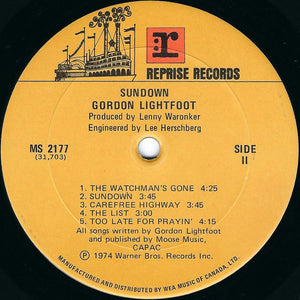 Gordon Lightfoot - Sundown Vinyl Record