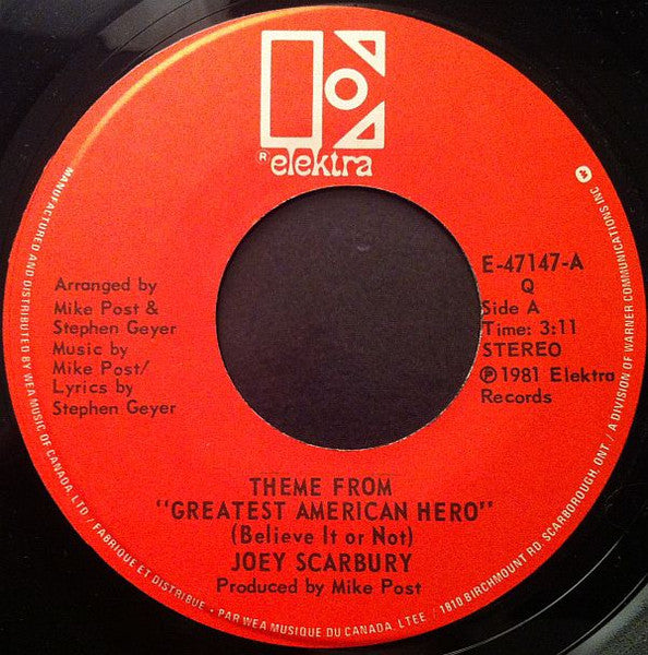 Joey Scarbury - Theme From "Greatest American Hero" (Believe It Or Not) Vinyl Record