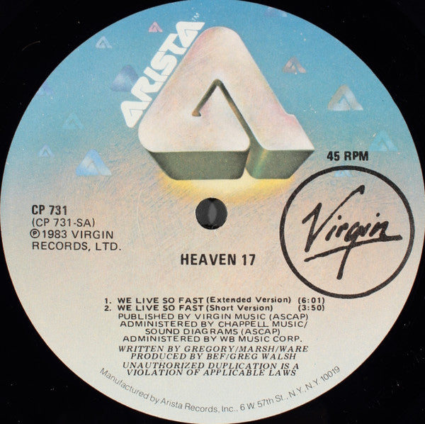 Heaven 17 - We Live So Fast / Temptation - 1983