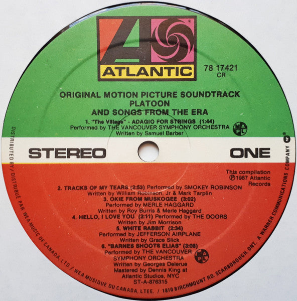 Various - (Original Motion Picture Soundtrack) Platoon (And Songs From The Era) - 1987