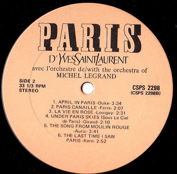 Michel Legrand Et Son Orchestre - Paris D'Yves Saint Laurent - 1983