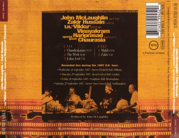 Shakti (2) : John McLaughlin - Zakir Hussain, Vikku Vinayakram Special Guest Hariprasad Chaurasia - Remember Shakti (CD) - 1999