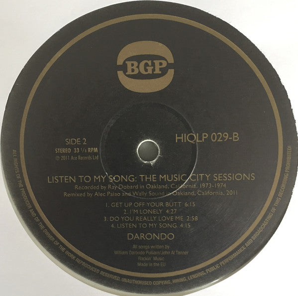 Darondo - Listen To My Song: The Music City Sessions - 2011