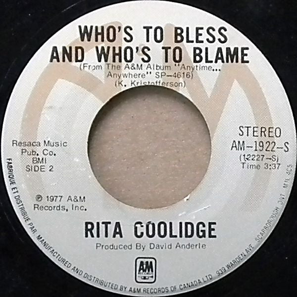 Rita Coolidge - (Your Love Has Lifted Me) Higher And Higher / Who's To Bless And Who's To Blame Vinyl Record