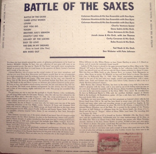 Various - Battle Of The Saxes, Tenor All Stars