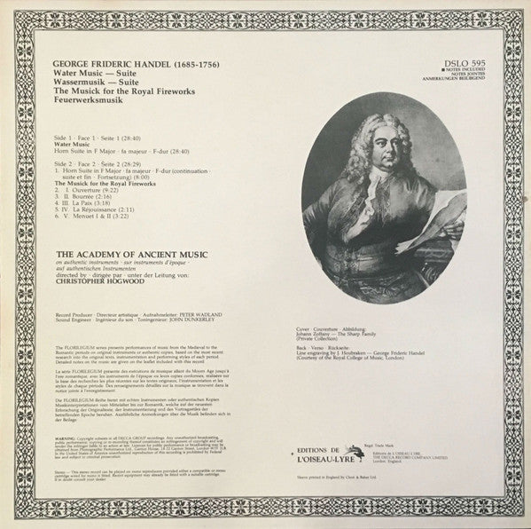 Georg Friedrich Händel, Academy Of Ancient Music, The, Christopher Hogwood - Water Music - Suite / The Musick For The Royal Fireworks - 1981