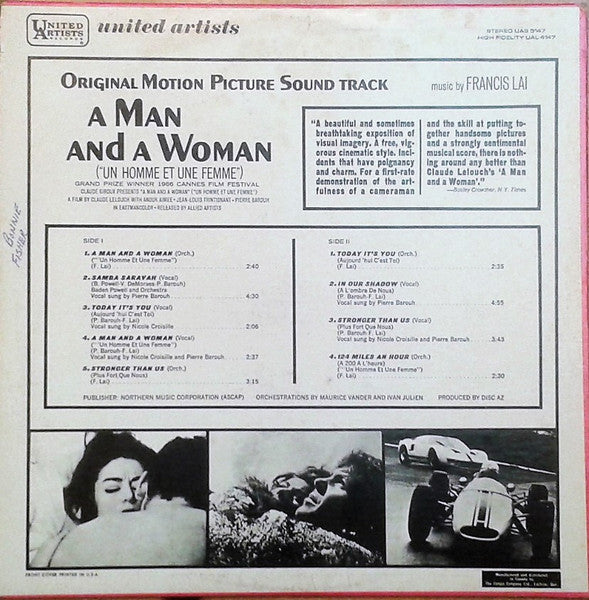 Francis Lai - A Man And A Woman ("Un Homme Et Une Femme") - Original Motion Picture Sound Track - 1966