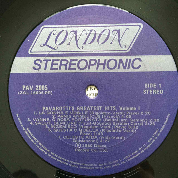 Luciano Pavarotti - Pavarotti's Greatest Hits (Volume One) - 1980