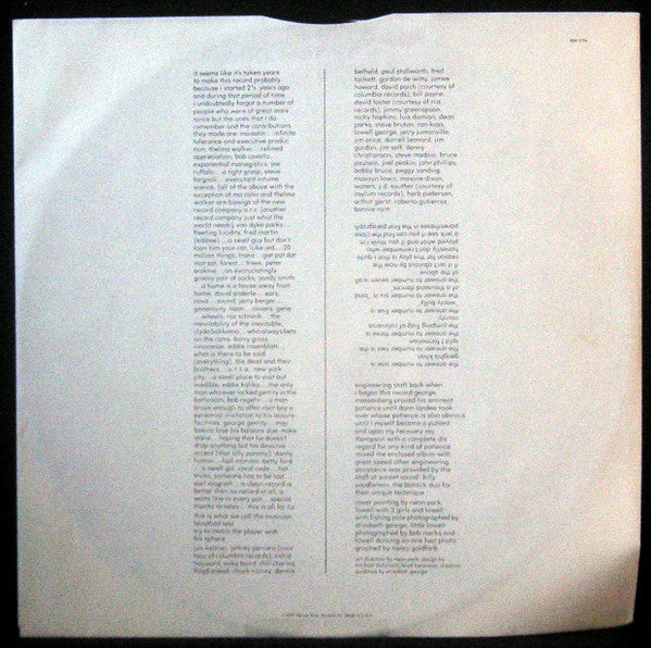 Lowell George - Thanks I'll Eat It Here - 1979