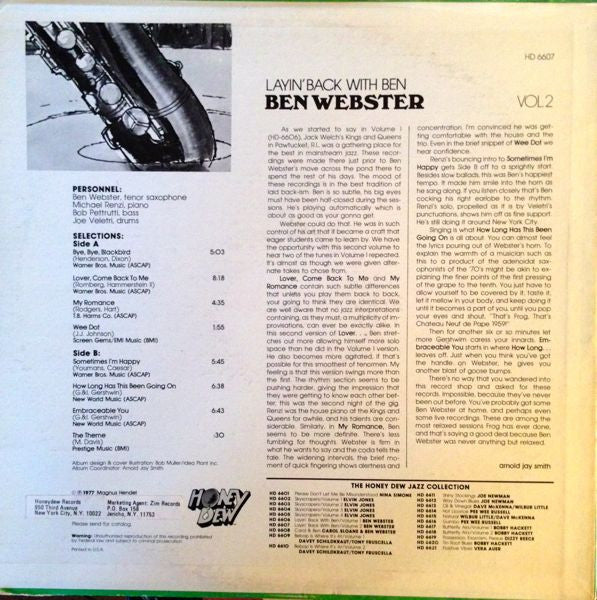 Ben Webster - Layin' Back With Ben Vol. 2 Vinyl Record