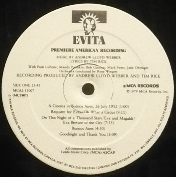 Andrew Lloyd Webber And Tim Rice - Evita: Premiere American Recording - 1979