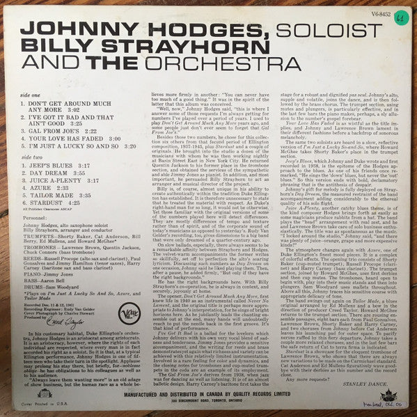 Johnny Hodges - Johnny Hodges With Billy Strayhorn And The Orchestra