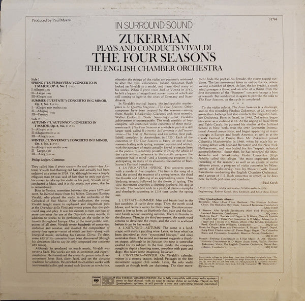 Pinchas Zukerman Plays And Conducts Antonio Vivaldi, English Chamber Orchestra - The Four Seasons -