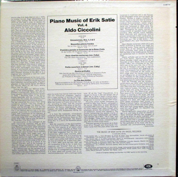 Erik Satie,Aldo Ciccolini - ,  Piano Music Of Erik Satie, Vol. 4 Vinyl Record