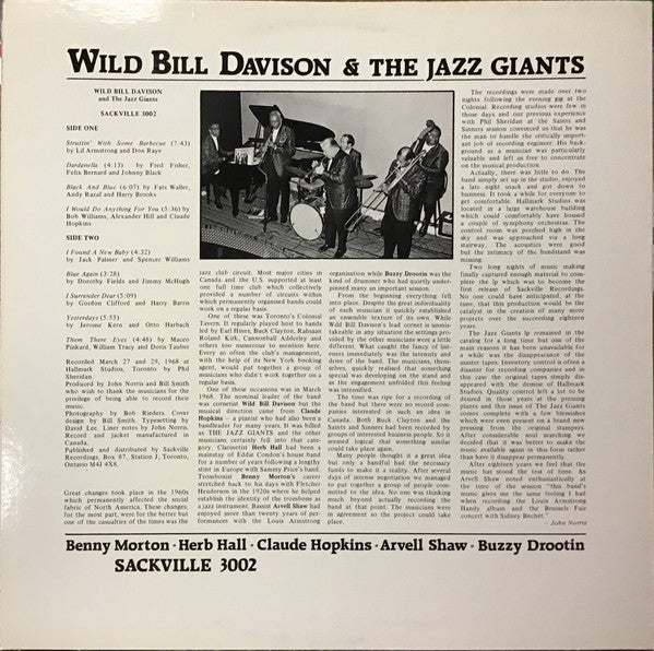 Jazz Giants (6), The Featuring Wild Bill Davison, Buzzy Drootin, Herb Hall, Claude Hopkins, Benny Morton, Arvell Shaw - The Jazz Giants -