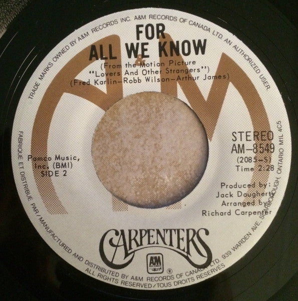 Carpenters - We've Only Just Begun / For All We Know -