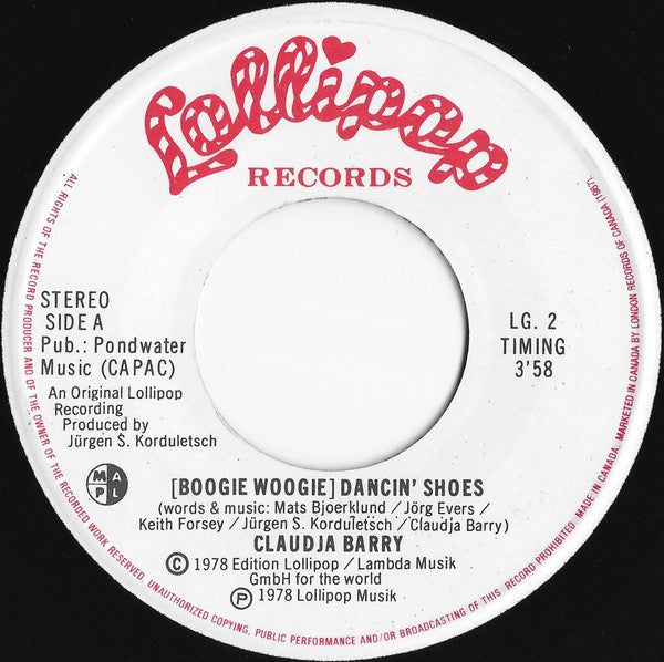 Claudja Barry - (Boogie Woogie) Dancin' Shoes / Forget About You Vinyl Record