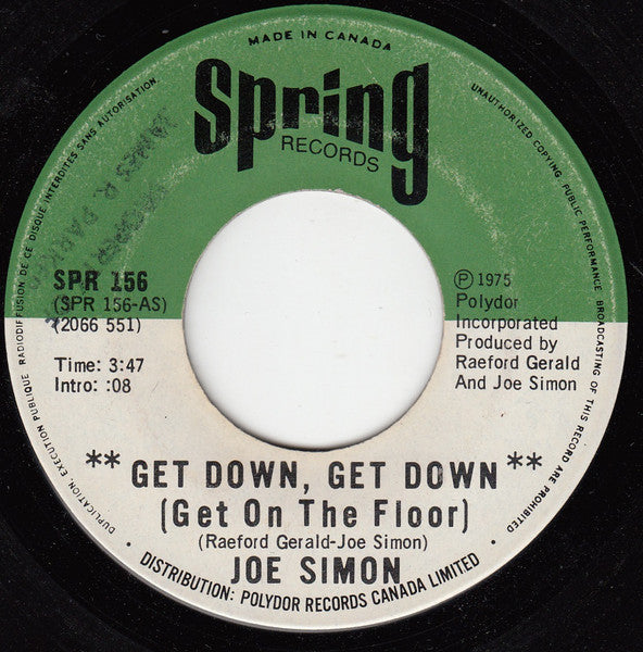 Joe Simon - Get Down, Get Down (Get On The Floor) / In My Baby's Arms - 1975