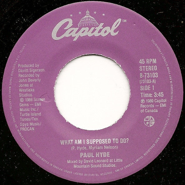 Paul Hyde - What Am I Supposed To Do? - 1989