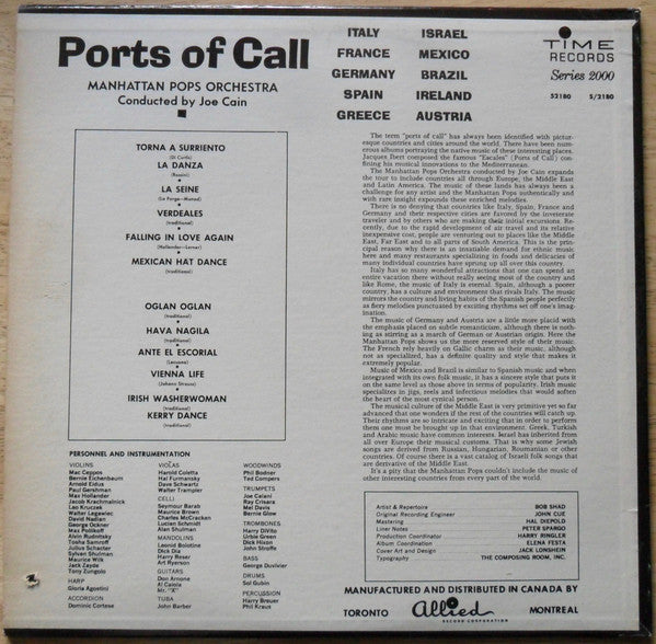 Manhattan Pops Orchestra, The Conducted By Joe Cain - Ports Of Call - 1965