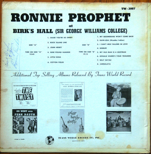 Ronnie Prophet - At Birk's Hall (Sir George Williams College) Vinyl Record