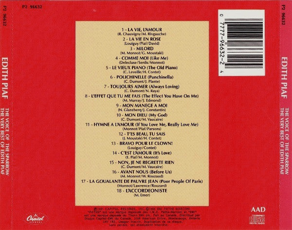 Edith Piaf - The Voice Of The Sparrow:  The Very Best Of Edith Piaf -