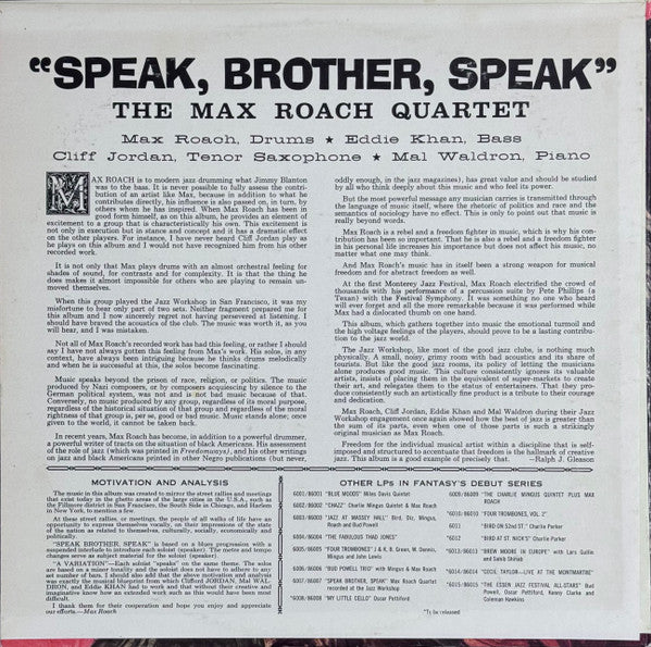 Max Roach Quartet - Speak, Brother, Speak! Vinyl Record