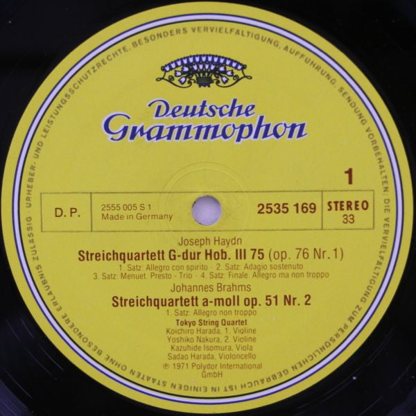Joseph Haydn, Johannes Brahms, Tokyo String Quartet - Streichquartett Op. 76 Nr. 1 / Streichquartett Op. 51 Nr. 2 - 1975
