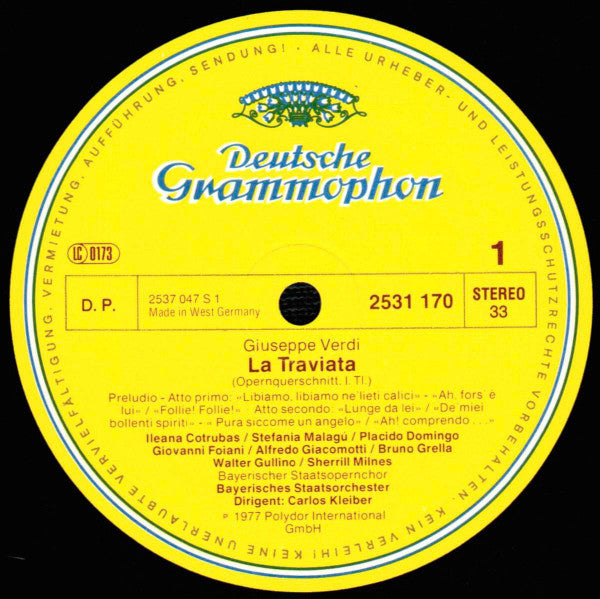 Giuseppe Verdi - Ileana Cotrubas • Placido Domingo • Sherrill Milnes, Bayerisches Staatsorchester, Carlos Kleiber - La Traviata (Querschnitt=Highlights=Brani Scelti) -