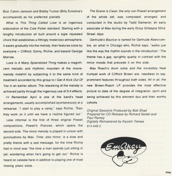 Clifford Brown And Max Roach - At Basin Street (CD) - 1990