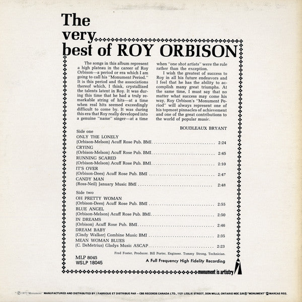 Roy Orbison - The Very Best Of Roy Orbison Vinyl Record