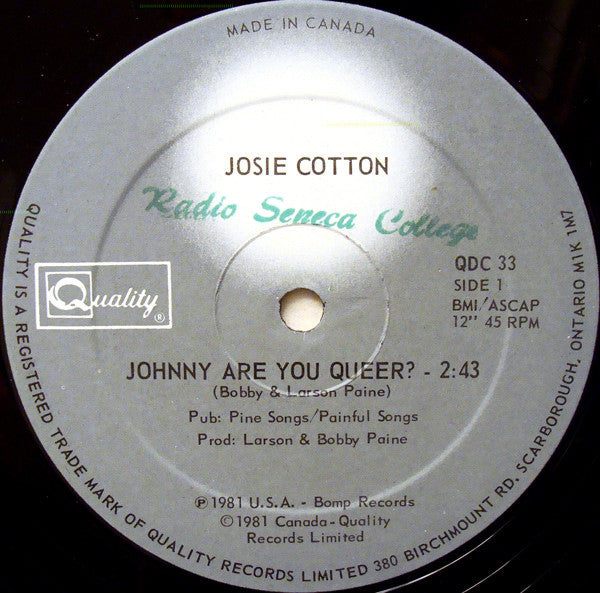 Josie Cotton - Johnny Are You Queer? Vinyl Record