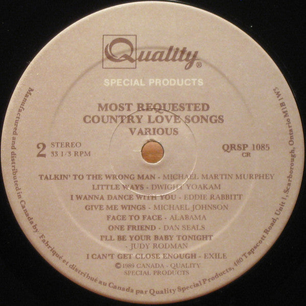 Various - Today's Most Requested Country Love Songs Vinyl Record