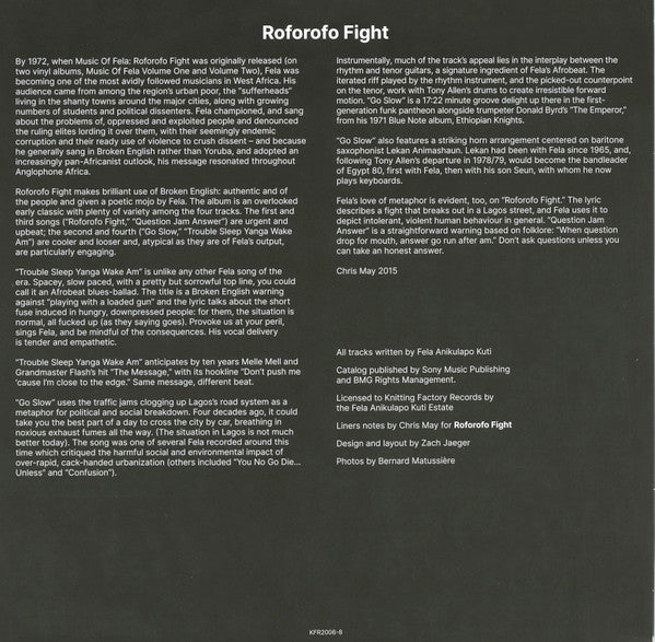 Fela Kuti - - Roforofo Fight Vinyl Record