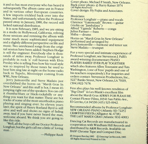 Professor Longhair - Rock 'N' Roll Gumbo - 1985