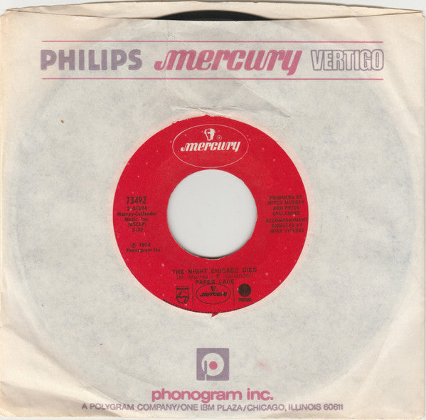 Paper Lace - The Night Chicago Died / Can You Get It When You Want It - 1974