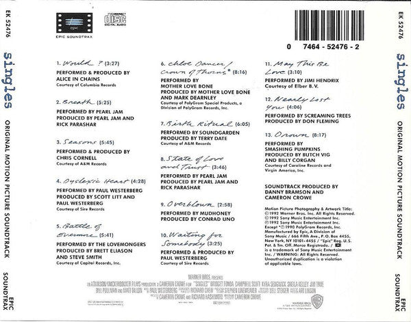 Various - Singles (Original Motion Picture Soundtrack) (CD) - 1992