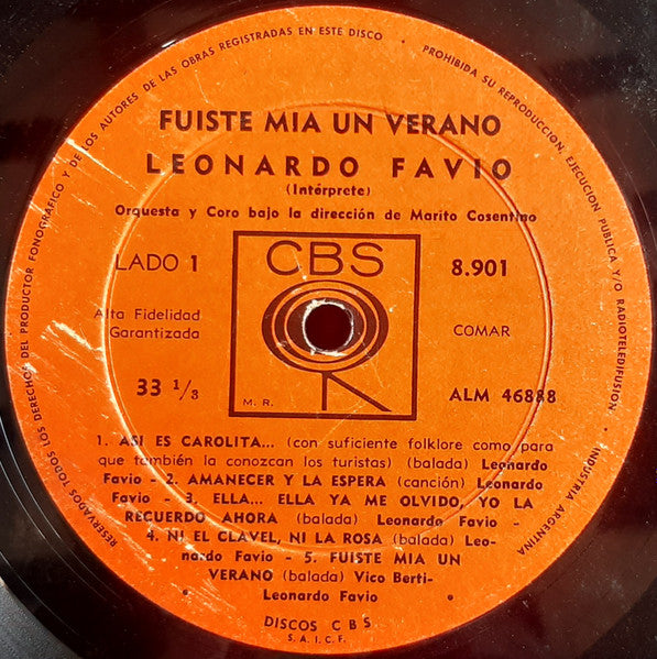 Leonardo Favio - Fuiste Mia Un Verano Vinyl Record