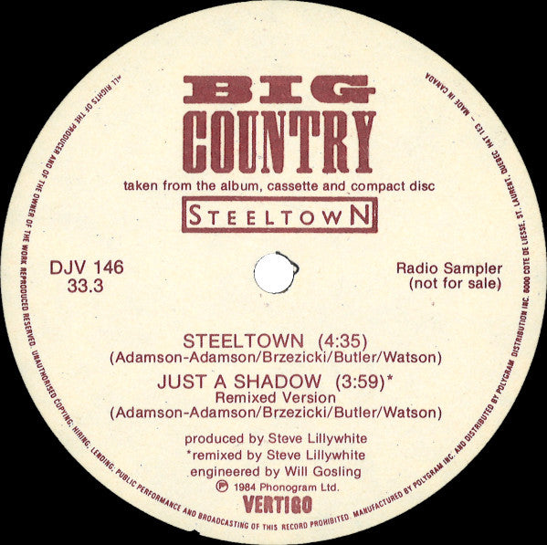 Big Country - Steeltown / Just A Shadow