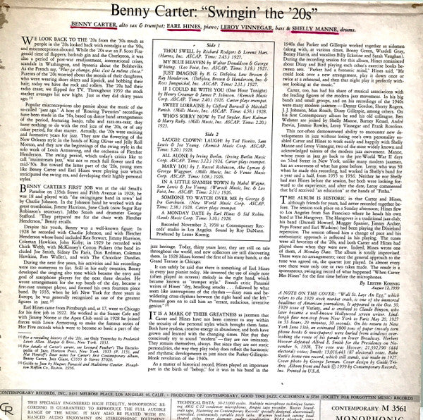 Benny Carter Quartet, The - Swingin' The '20s - 1959