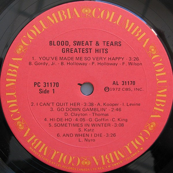 Blood, Sweat And Tears - Blood, Sweat And Tears Greatest Hits Vinyl Record