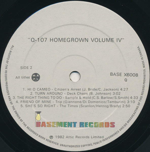 Various - Q107 Homegrown - Volume IV - 1982
