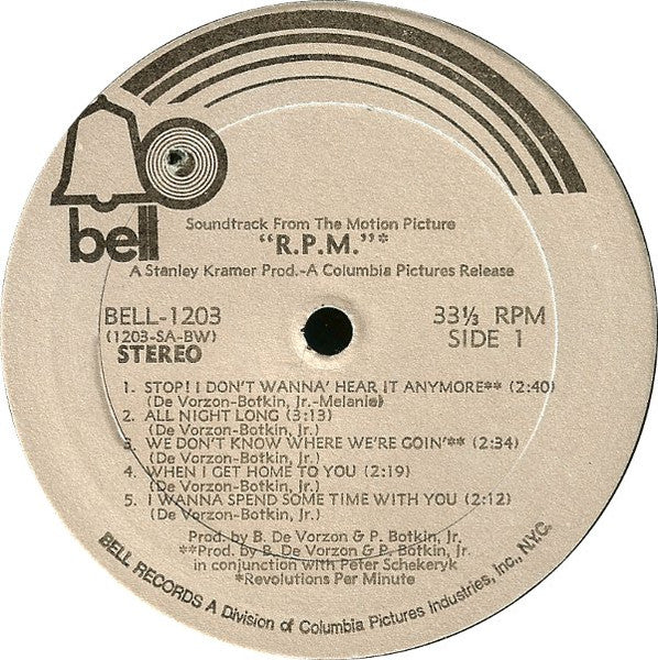 Barry De Vorzon & Perry Botkin Jr. - R.P.M. (The Original Motion Picture Soundtrack) - 1970
